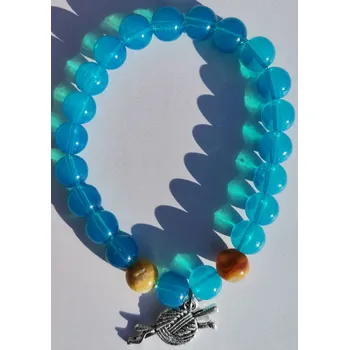 Náramek Náramek nejen pro pletařku s přívěškem klubíčka tyrkysový 11 (Náramek s přívěškem)