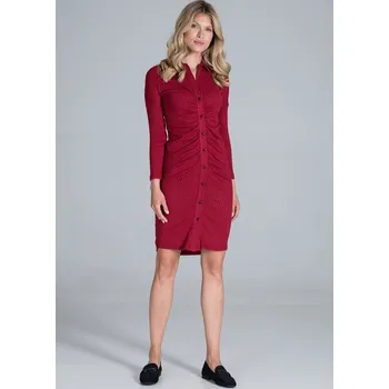 Dámské šaty Červené košilové šaty s nařasením M824 Red Velikost: XL