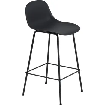Barová židle Muuto Barová stolička Fiber Stool 65cm s opěrkou, Tube Base, black