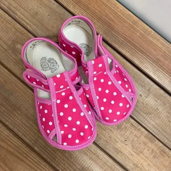 Dívčí bačkory Barefoot bačkory s průřezy - Pink Dot, Baby bare shoes Velikost: 24