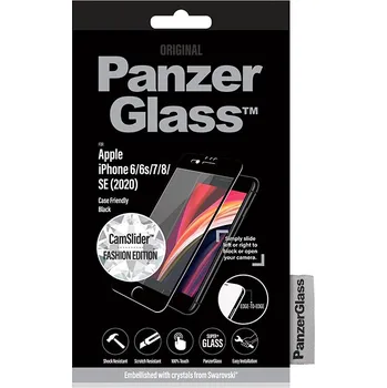 Tvrzené sklo PANZERGLASS pro Apple iPhone 6 / 6S / 7 / 8 / SE (2020) / SE (2022) - 2,5D - Case Friendly - krytka kamery Swarowski