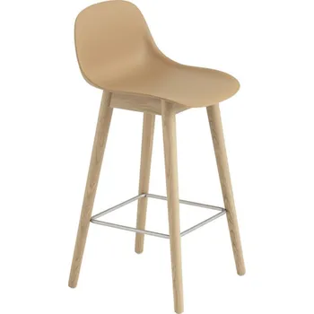 Barová židle Muuto Barová stolička Fiber Stool 65cm s opěrkou, Wood Base, ochre