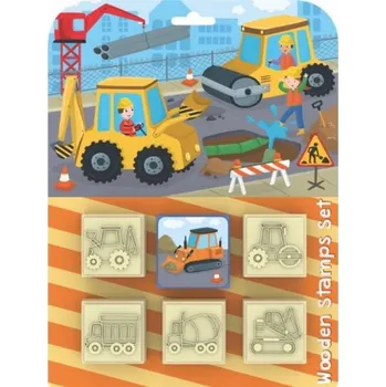 Dětské razítko Dětské dřevěné razítka, Stavební stroje, 5+1