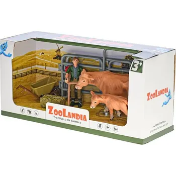Figurka M.T. Zoolandia - kráva s telátkem a doplňky Zoolandia: hnědé krávy + křovinořez