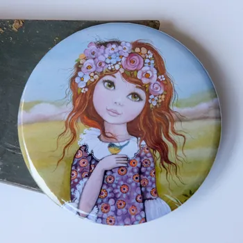 Dekorativní magnet Holčička s ptáčkem - velký magnet 75 mm