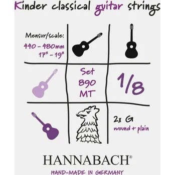 Struna pro kytaru a smyčcový nástroj Hannabach Struny pro klasickou kytaru série 890 1/8 kytara pro děti Menzura44-48cmSada 890MT 1/8 6102