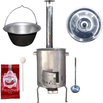 Kempingové nádobí Nerezový kotlík 20 L (1,5 mm) + nerezová kotlina (1,5 mm) 39 cm STRONG EXCLUSIVE + poklice + vařečka + naběračka + sladká paprika 50 g