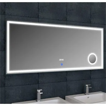 Zrcadlo LED zrcadlo LUMI 160x60 cm s hodinami a kosmetickým zrcátkem