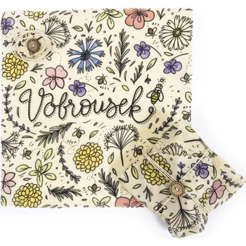 Potravinová fólie VOBROUSEK VÝLETNÍK - voskovaný ubrousek s knoflíkem (28x28 cm) Barevné provedení: Barevné