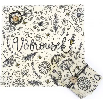 Potravinová fólie VOBROUSEK VÝLETNÍK - voskovaný ubrousek s knoflíkem (28x28 cm) Barevné provedení: Černobílé