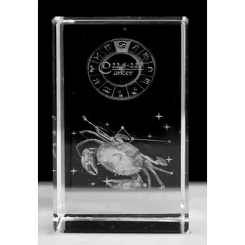 AWM, Ltd, S3 8AL 3D Znamení zvěrokruhu v křišťálovém kvádru - Rak 7,6 cm