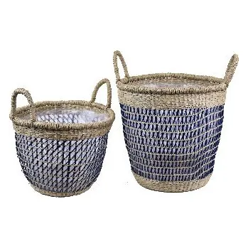 Obal na květináč Van der Leeden Obal na květináč s uchem, tráva, přírodní/černá, pr.35x28cm (2ks) (DOPRODEJ)|Van Der Leeden 1915