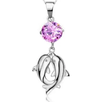 Náhrdelník Řetízek s přívěskem delfíni a růžový zirkon