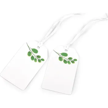 Dárková krabička Visačka - jmenovka bílá - eukalyptus - 10 ks