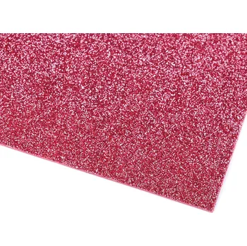 Výtvárné potřeby Samolepicí pěnová guma Moosgummi s glitry 20x30 cm, barva 15 růžová malinová