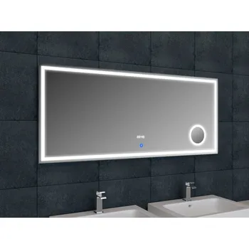 Zrcadlo Zrcadlo 1400x600x32 mms kosmetickým zrcátkem, hodinami a LED osvitlením (bssLMC1460A)