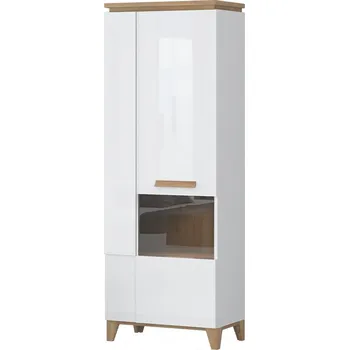 Knihovna Vitrína BRIO-V2S - bílá lesk/pacific ořech