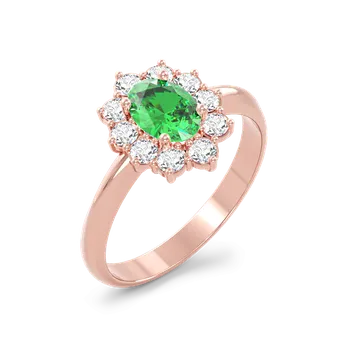 Prsten SOLUNA Luxusní zlatý prsten se zelenými zirkony SNOWFLAKE růžové zlato VELIKOST: 48 - 15,3 mm