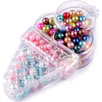 Dětské navlékací korálky Sada plastových korálků v boxu zmrzlina, barva mix