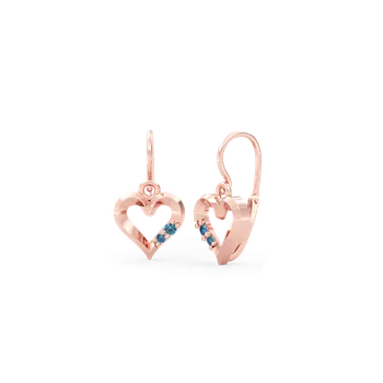 Náušnice SOLUNA FERVICA půvabné zlaté dětské náušnice srdíčka se středně modrými zirkony růžové zlato