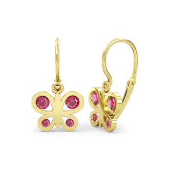 Náušnice SOLUNA PAPILA zlaté dětské náušnice s červenými zirkony žluté zlato