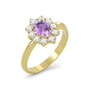 Prsten SOLUNA Luxusní zlatý prsten s fialovým zirkonem SNOWFLAKE žluté zlato VELIKOST: 48 - 15,3 mm