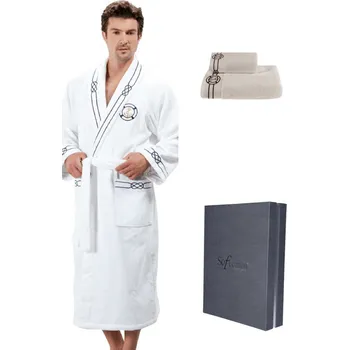 Pánský župan Pánský župan MARINE v dárkovém balení + ručník MARINE - Bílá, S + papučky (40/42) + ručník + box, Soft Cotton