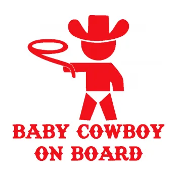 Polep vozidla SAMOLEPKA Baby cowboy on board levá (10 - červená) NA AUTO, NÁLEPKA, FÓLIE, POLEP, TUNING, VLASTNÍ TEXT, TISK, AUTOSAMOLEPKY.cz, POLEPY, OBRÁZEK, LOGO, SAMOLEPKY