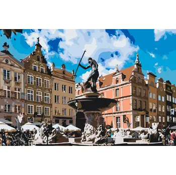 Malování podle čísel - Neptunova fontána Gdaňsk Velikost: 40x60cm, Rámování: Pouze srolované plátno