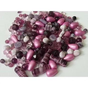 Dětské navlékací korálky Skleněné korálky Jablonec - Fialový mix 150g