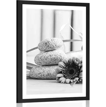 Plakát Dovido Plakát s paspartou meditační a wellness zátiší v černobílém provedení