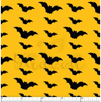 Zakázkový tisk, softshell, kočárkovina... Netopýři na hořčicové Látky k tisku: Microfirba
