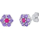 Stříbrné náušnice pecky květinky Lolly s Brilliance Zirconia fialovo červené MW1945EP