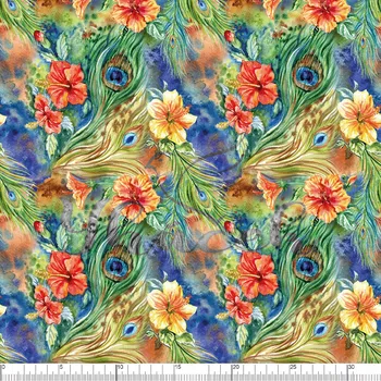 Zakázkový tisk, softshell, kočárkovina... Paví pera v květinách Látky k tisku: Kočárkovina