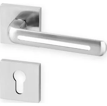 Dveřní kování AC-T SERVIS Dveřní klika LINIA nerez/bílá - hranatá rozeta Provedení kliky: vč. rozety PZ - fabkový klíč, Mechanizmus rozety: Kovová konstrukce