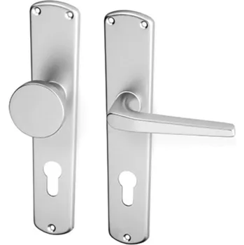 Dveřní kování AC-T SERVIS Dveřní klika MONTE efekt nerez - hranaté štítové kování 90 mm Provedení štítu: Koule/klika - pravá