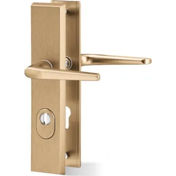 Dveřní kování AC-T SERVIS Bezpečnostní klika ATLAS PLUS bronz - hranaté štítové kování 72 mm Provedení štítu: PZ - fabkový klíč