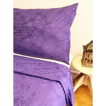 Povlečení HEDVA ČESKÝ BROKÁT Ložní souprava ba damašek Onetas 70x90+140x200 PŮLSRDCE fialová