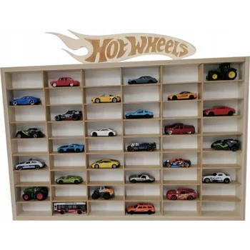 Dřevěná hračka Dřevěná polička na autíčka 54ks přírodní