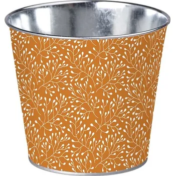 Květináč Květináč plechový 133x115mm klasik Autumn Herbarium, oranžová, bílá, 101 gram