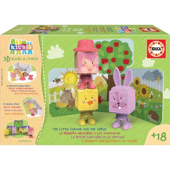 Puzzle Skládačka Kiubis 3D Blocks & Stories The Little Farmer and the Apples Educa 3 figurky od 24 měsíců