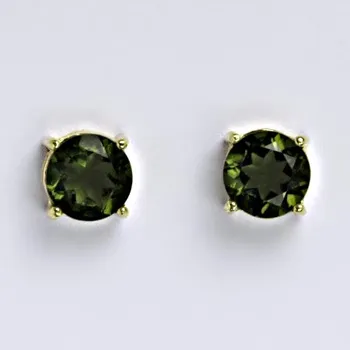 Drahý kámen Zlaté náušnice,přírodní vltavín, žluté zlato 14 ct,NŠ 1252