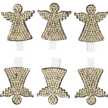 Anděl se zlatými kamínky na kolíčku 3,5 cm 6 ks