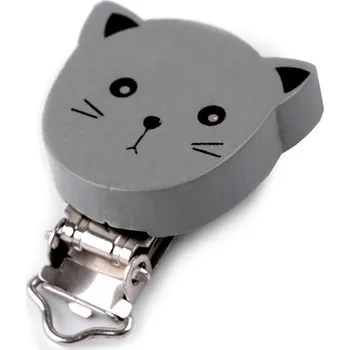 Dětský klip dřevěný kočka, barva 3 šedá