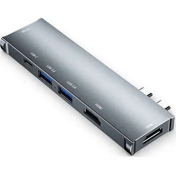 Datový kabel AppleMix Přepojka / adaptér / rozbočovač - USB-C na 2x USB-A + 2x HDMI + SD / Micro SD + USB-C - stříbrná