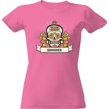 Dámské tričko Tričko s potiskem Lebka s květinami - SUMMER dámské