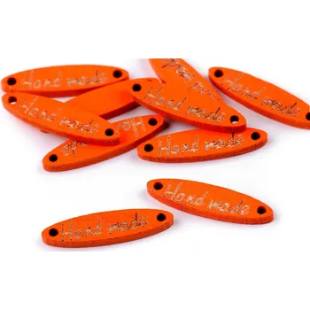 Dřevěná cedulka / ozdoba Handmade 6x27 mm, barva 7 oranžová