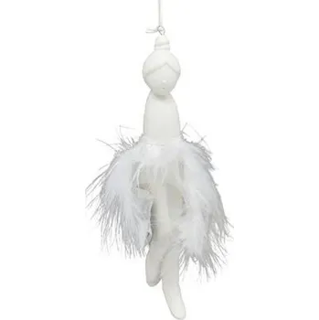 Vánoční ozdoba Závěsná ozdoba andílek s bílými peříčky Lilian - 4,5*4*20 cm