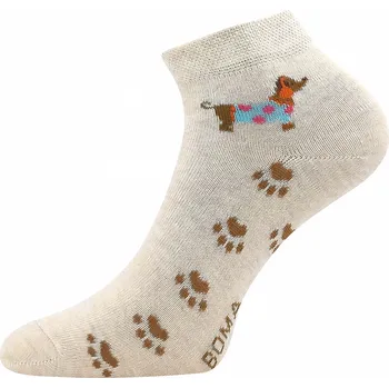 Dámské ponožky Ponožky krátké Piki béžové melé, Pejsek a tlapky (Ponožky se psem, psi, pejsek)