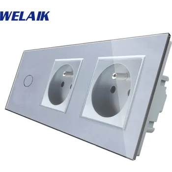 Elektrická zásuvka WELAIK dotykový vypínač ř.1+zásuvka + zásuvka - šedá set.